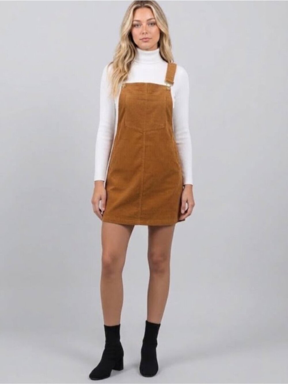 Corduroy Pocket Front Overall Dress Brown